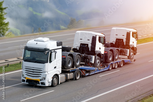 Cargo Trailer TIR Trucks Transportation On Flatbed