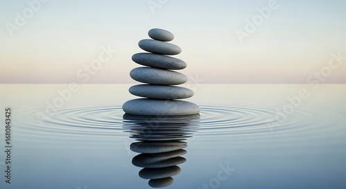 Zen Stones on Water, Peaceful Balance.