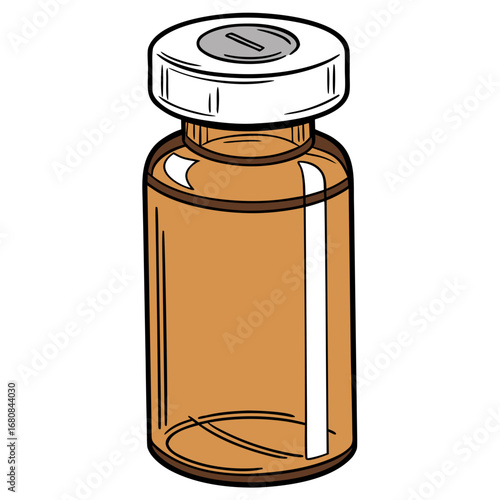 Illustration of a sealed medicine vial, , suitable for representing vaccines, pharmaceuticals, and medical treatments in healthcare and scientific contexts