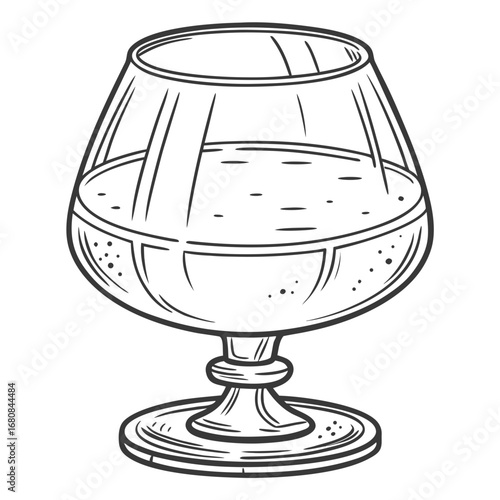 Vector art of elegant cognac glass, a classic symbol of luxury and celebration, perfect for illustrating bar menus, cocktail recipes, and sophisticated events