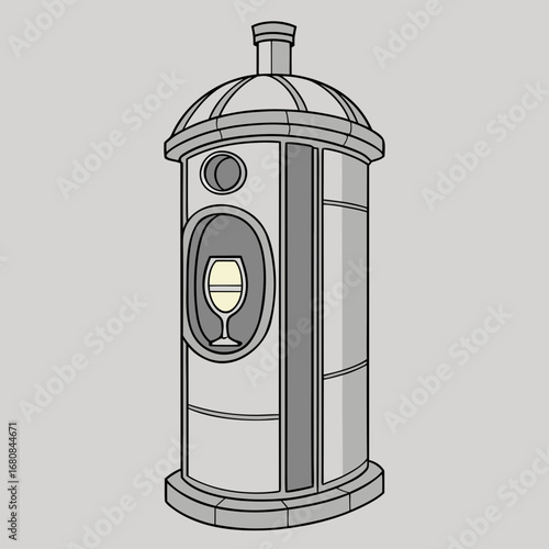 Vector art of modern wine vending machine with a glass of wine displayed, , representing urban convenience and automated beverage service in a contemporary style drawing