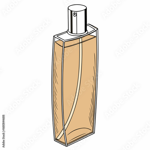 Vector art of perfume bottle, a sleek and elegant container for fragrance, perfect for cosmetic and beauty product mockups, showcasing a modern and stylish design with a transparent glass