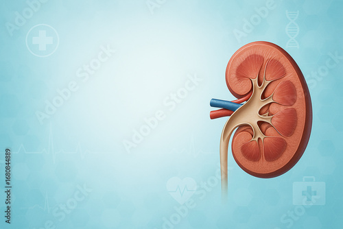 Human Kidney Illustration in Medical Background, Copy Space