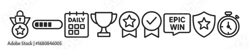 Computer Game Winner Vector Outline Icon Set