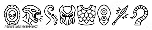 Cosmic Warrior Vector Items And Characters Outline Icon Set