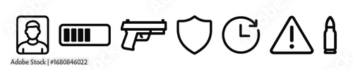 Computer Shooter Game Elements Vector Outline Icon Set