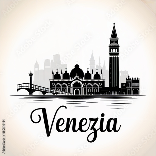 Venezia Skyline Silhouette — A Floating City of Canals and Culture Vector Illustration