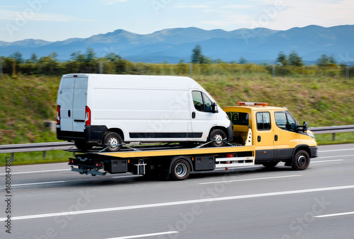 Wallpaper Mural Road Assistance Tow-Truck With Out-Of-Order Commercial Cargo Bus On Flatbed Torontodigital.ca