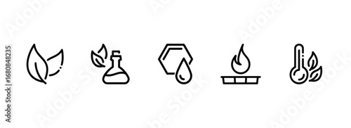 A collection of icons for natural science, organic products, and heat