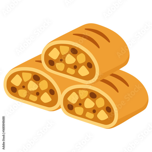 Apfelstrudel dessert Austrian food flat color vector illustration template design