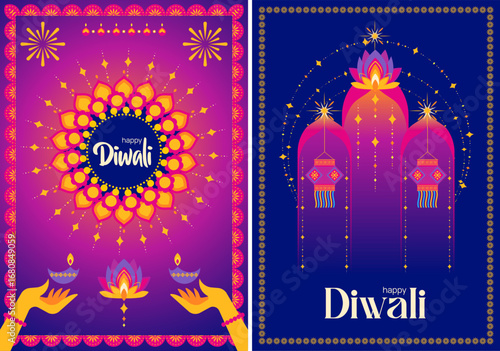 Temple Arch Diyas Diwali Illustration