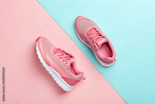 Wallpaper Mural Stylish pink running shoes displayed on a vibrant pastel background, perfect for active lifestyle promotions Torontodigital.ca