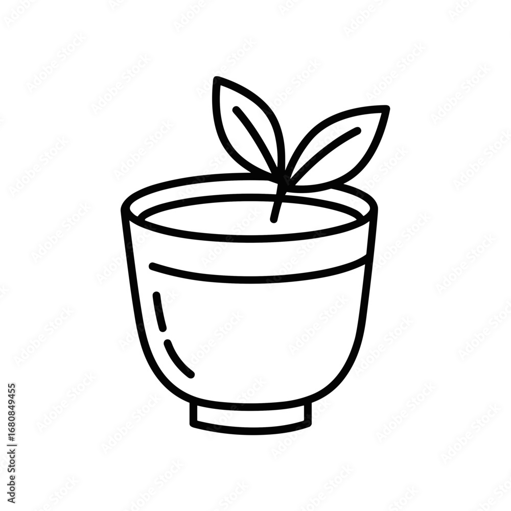 Line art of a cup with green tea and fresh mint leaves Line art of a cup with green tea and fresh mint leaves