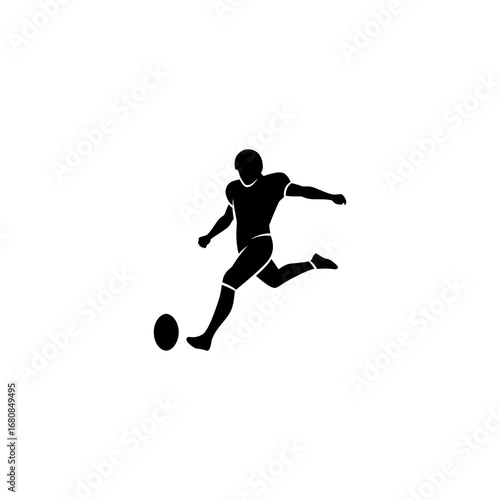 A stylized figure plays an acoustic guitar while walking.