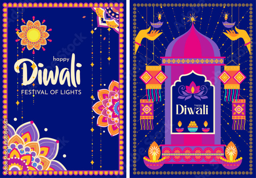 Purple Arch Lotus Lanterns Illustration