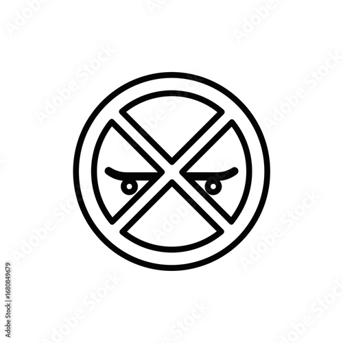 Angry face icon with crossed-out symbol in minimalist style  