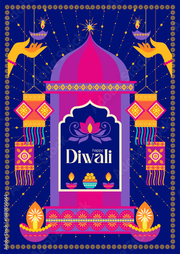 Festive Temple Arch Diwali Illustration