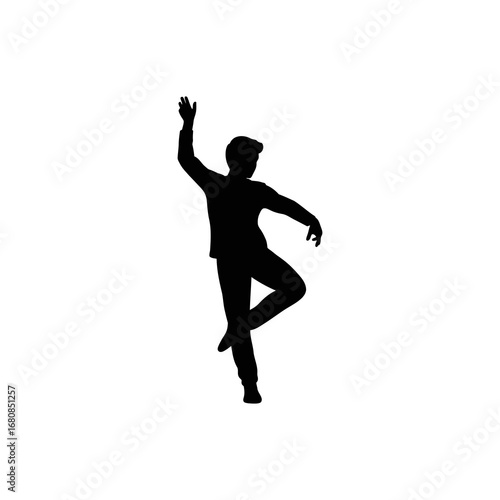 A stylized figure plays an acoustic guitar while walking.