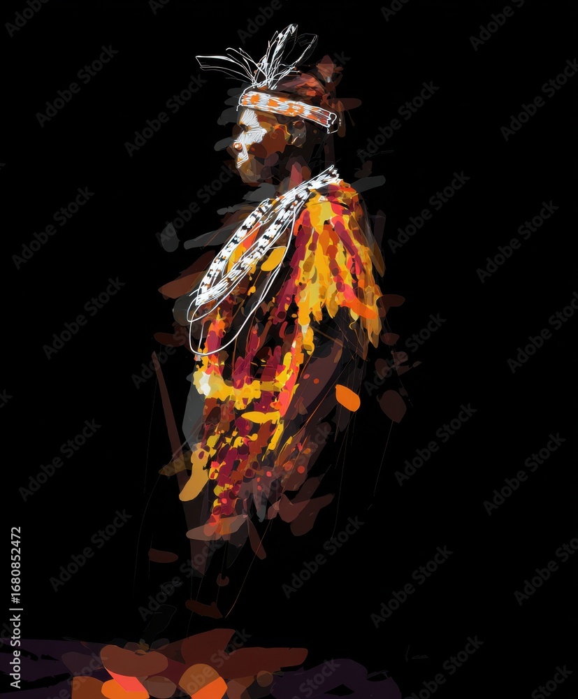 Fototapeta premium Abstract Digital Painting Of A Person In Traditional African Attire With Colorful Patterns clothing