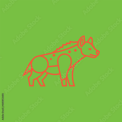 Stylized illustration of a hyena with vibrant colors on a bright green background, showcasing its unique features