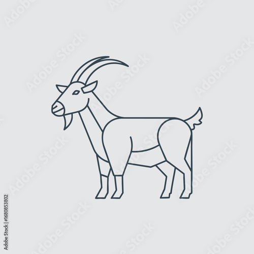 A stylized illustration of a goat standing proudly, showcasing its distinct features against a minimalistic background