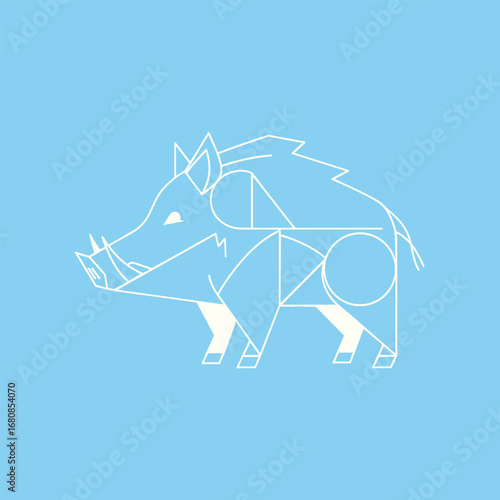 Geometric illustration of a wild boar on a light blue background, showcasing modern design elements for creative projects
