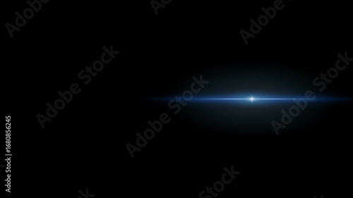 Abstract glowing light flare beam moving left to right on a dark background. Futuristic pulse animation, perfect for sci-fi intros, technology presentations, space effects, and cinematic transitions.