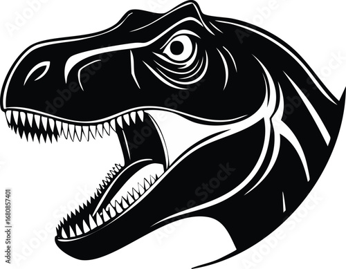 Tyrannosaurus Rex Dinosaur Vector Logo in Black and White, Modern and Minimalist Design, Ideal for Prehistoric Branding, Nature Illustration, and Distinct Animal Identity
