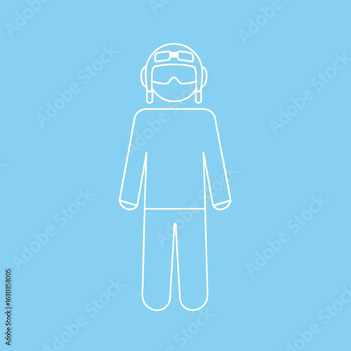 Minimalistic illustration of a pilot wearing goggles and a helmet, set against a light blue background, symbolizing aviation