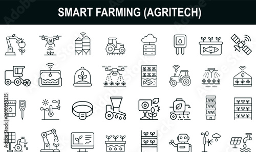 Smart Farming Icon Set for Agritech Innovation, Sustainable Agriculture, and IoT UI Design