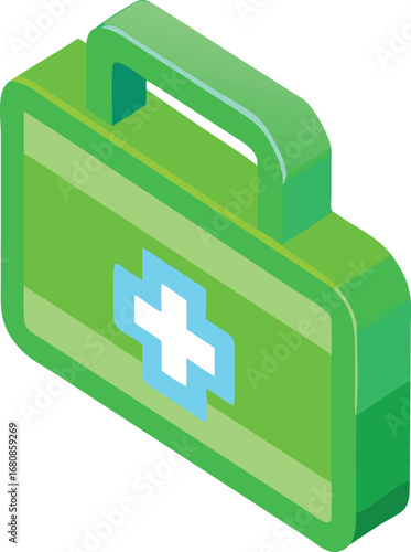 Green first aid kit icon on a white background, symbolizing health and emergency assistance