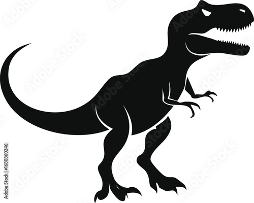Tyrannousaurus Rex T-Rex Dinosaur Animal Vector Logo in Black and White, Minimalist and Simple Design, Perfect for Wildlife Branding, Nature Illustration, and Unique Animal Identity
