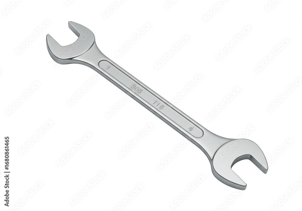 Isolated Open End Wrench Shiny Metal Finish Tool Hardware Mechanical Repair Mechanic Spanner