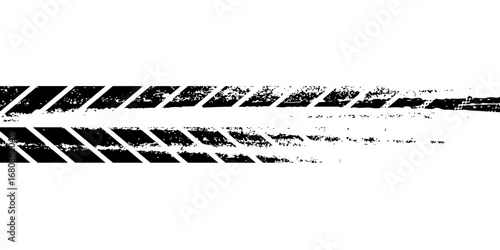 Grunge tire track, wheel braking marks. Truck, car or motorcycle tread pattern silhouette. Auto race, motorsport, speed racing design element. Vector illustration