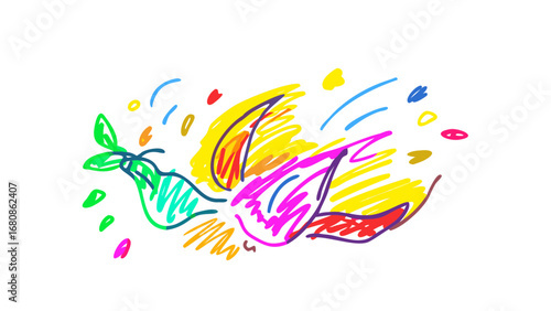 Abstract colorful bird with flowing lines drawing sketch
