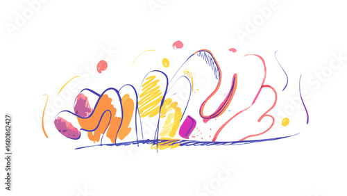 Abstract colorful shapes and lines doodle