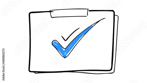 Blue checkmark on clipboard black doodle