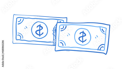 Blue dollar bills doodle money currency