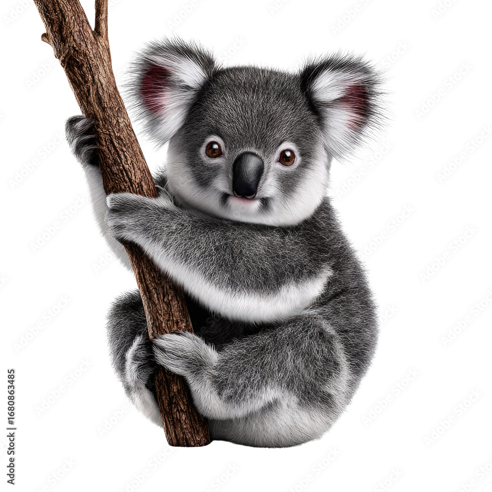 Obraz premium Cute and Adorable Koala Holding onto a Tree Branch in Natural Habitat Exuding Charm and Playfulness