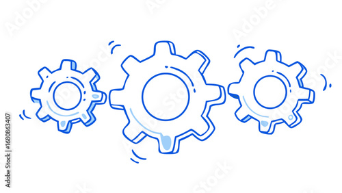 Blue gears in doodle style cogwheels mechanical