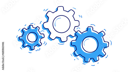 Blue gears with dark outlines dark blue mechanical