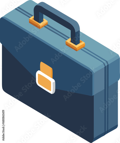 Isometric illustration of a closed briefcase with a sleek design and subtle shading, emphasizing its three-dimensional form