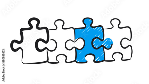 Blue puzzle piece among black pieces jigsaw connection