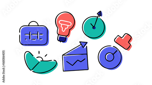 Business icons doodle collection finance