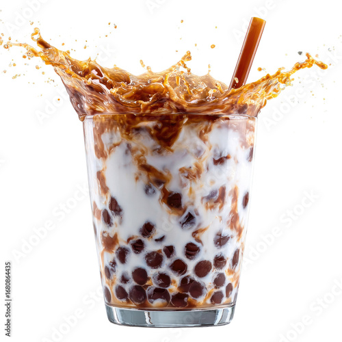 Refreshing Iced Coffee With Milk and Bubbles Splashing in a Glass Cup, Perfect for Summer Beverage Ideas