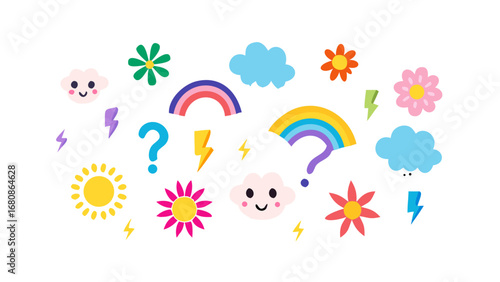 Cheerful weather and floral elements rainbow clouds