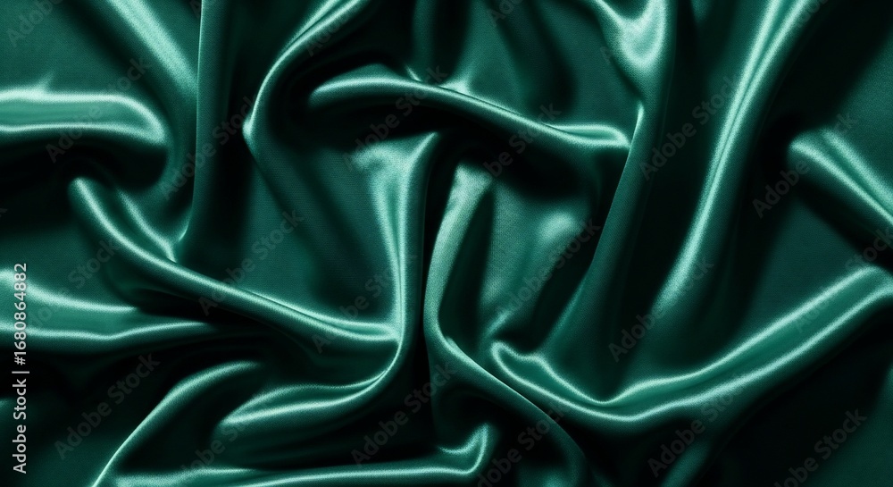 Fototapeta premium Luminous Emerald Green Silk Folds Creating a Luxurious Abstract Drapery with Dramatic Flowing Highlights.