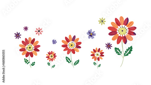 Colorful blooming flowers with green stems orange