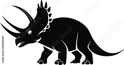 Triceratops Dinosaur Animal Vector Logo in Black and White, Minimalist and Simple Design, Perfect for Wildlife Branding, Nature Illustration, and Unique Animal Identity
