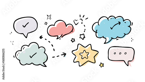 Colorful Hand Drawn Speech Bubbles dialogue boxes communication